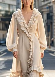 Unique Nude Asymmetrical Design Ruffled Chiffon Dress Fall