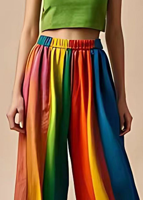 Unique Photo Color Elastic Waist Patchwork Cotton Pants Summer