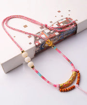 Unique Pink Copper Overgild Jade Beading Tassel Pendant Necklace