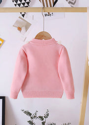 Unique Pink Ruffled The Sunflowers Thick Cotton Knit Kids Girls Sweaters Fall