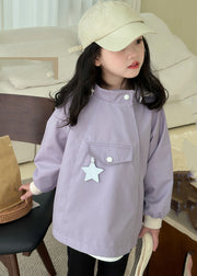 Unique Purple Asymmetrical Patchwork Zippered Detachable Girls Hoodie Coat Fall