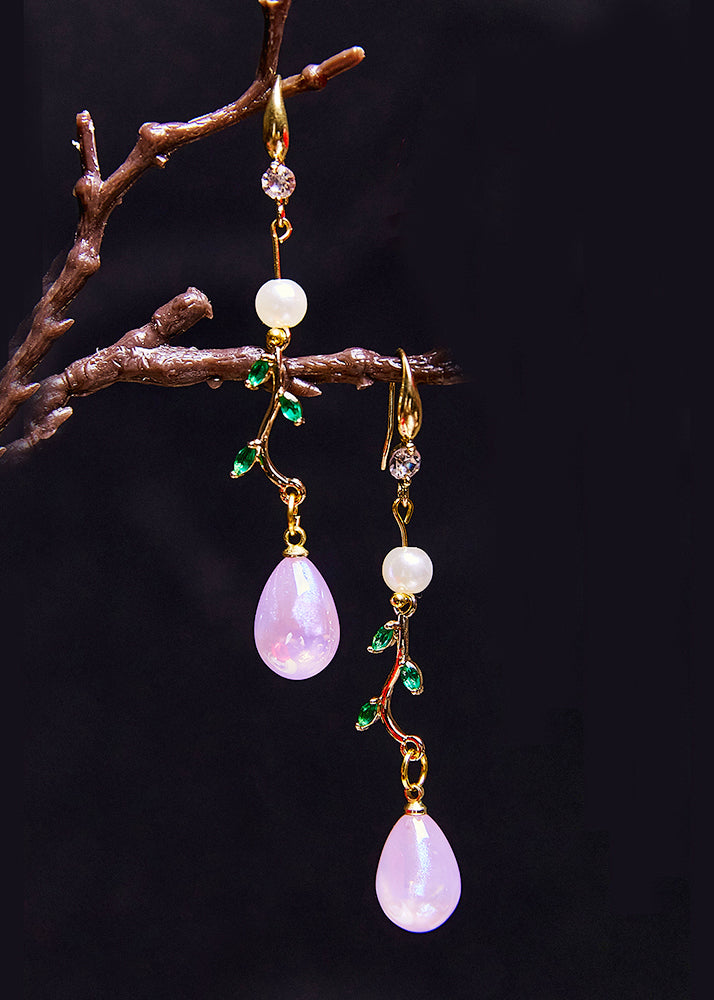 Unique Purple Droplet Shape Acrylic Zircon Drop Earrings