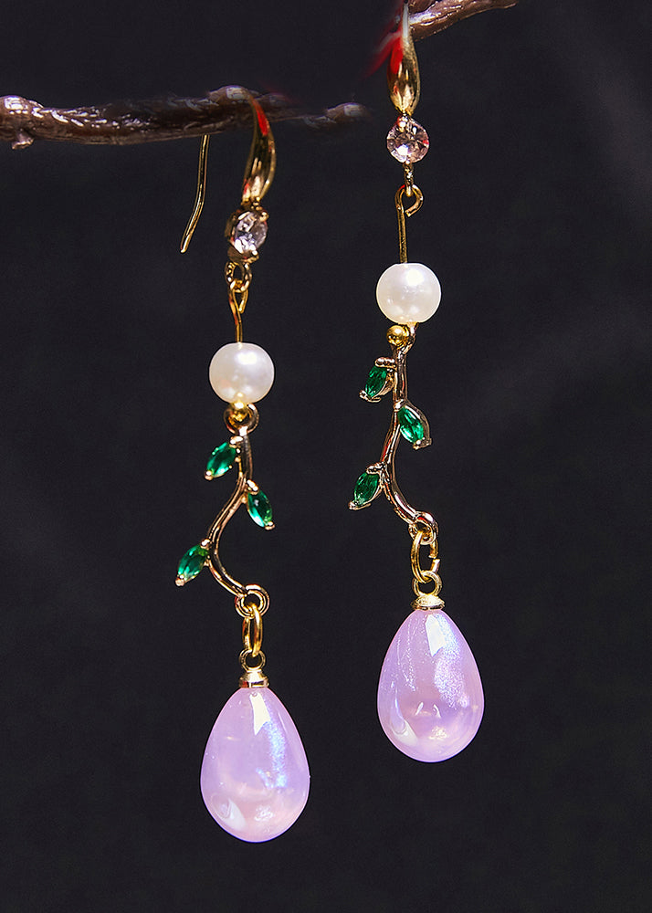 Unique Purple Droplet Shape Acrylic Zircon Drop Earrings