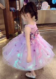 Unique Purple Sequins Butterfly Tulle Kids Girls Robe Dresses Summer