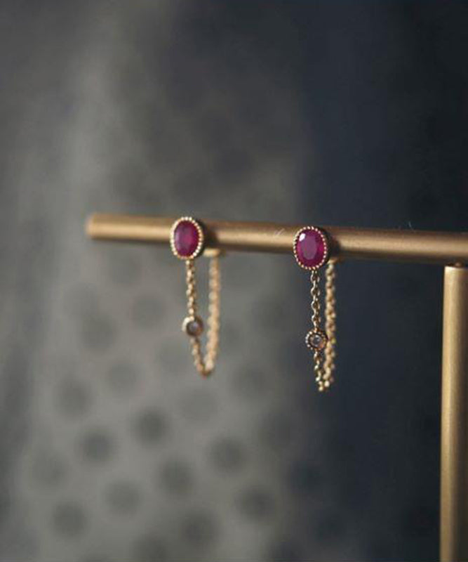 Unique Purple Sterling Silver Overgild Gem Stone Drop Earrings