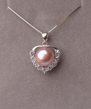 Unique Purple Sterling Silver Zircon Pearl Pendant Necklace