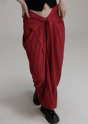 Unique Red Asymmetrical Pockets Cotton Maxi Skirts Summer