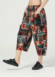 Unique Red Oversized Print Pockets Cotton Harem Pants Summer