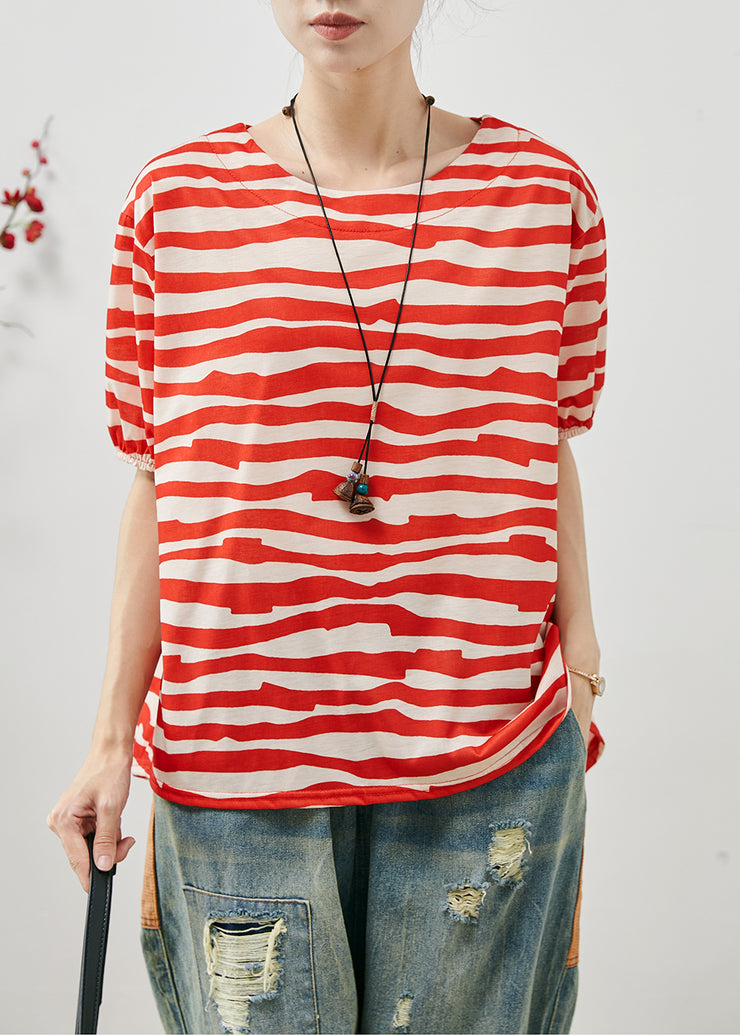 Unique Red Oversized Striped Cotton Tanks Summer