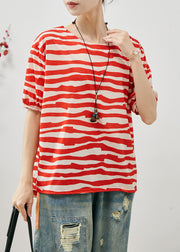 Unique Red Oversized Striped Cotton Tanks Summer