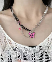 Unique Rose Butterfly Patchwork Pearl Pendant Necklace