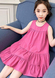 Unique Rose Ruffled Patchwork Cotton Kids Girls Dress Summer