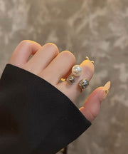 Unique Silk Alloy Inlaid Pearl Gem Stone Two Piece Set Rings