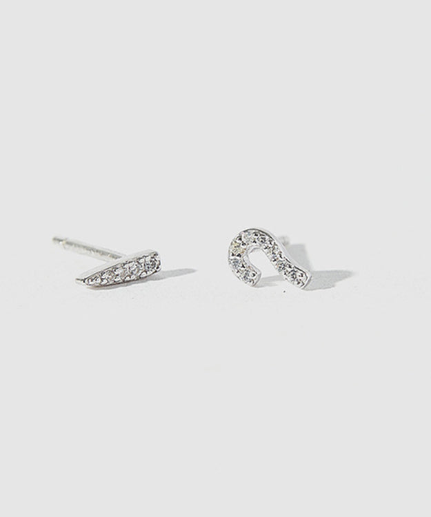 Unique Silk Sterling Silver Zircon Asymmetric Stud Earrings