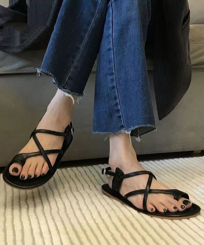 Unique Splicing Sandals Black Faux Leather Hollow Out