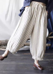 Unique Striped Pockets Tie Waist Harem Pants Summer