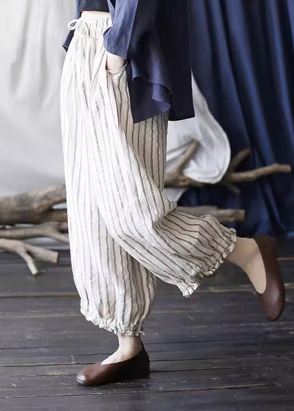 Unique Striped Pockets Tie Waist Harem Pants Summer