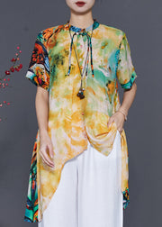 Unique Tasseled Tie Dye Low High Design Chiffon Top Spring