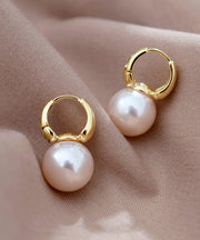 Unique White Copper Overgild Pearl Stud Earrings