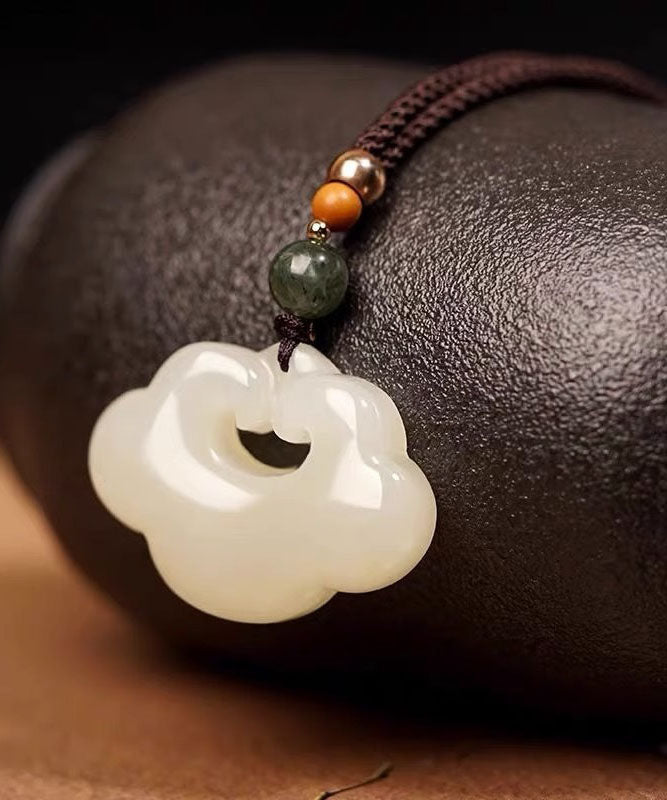 Unique White Hand Knitting Jade Pendant Necklace