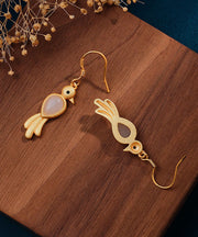 Unique White Inseparable King Bird Inlaid Hetian Jade Hoop Earrings