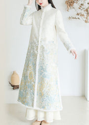 Unique White Jacquard Patchwork Mink Hair Fine Cotton Filled Trench Coat Winter