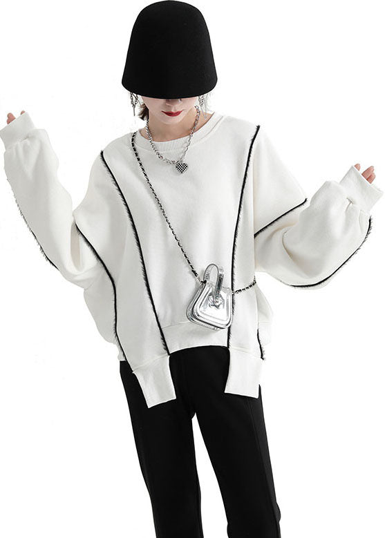 Unique White Oversized Original Design Warm Fleece Sweatshirts Tracksuits Fall