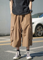 Unique White Pockets Patchwork Elastic Waist Men Wide Leg Pants