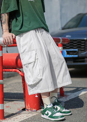 Unique White Pockets Patchwork Elastic Waist Men Wide Leg Pants