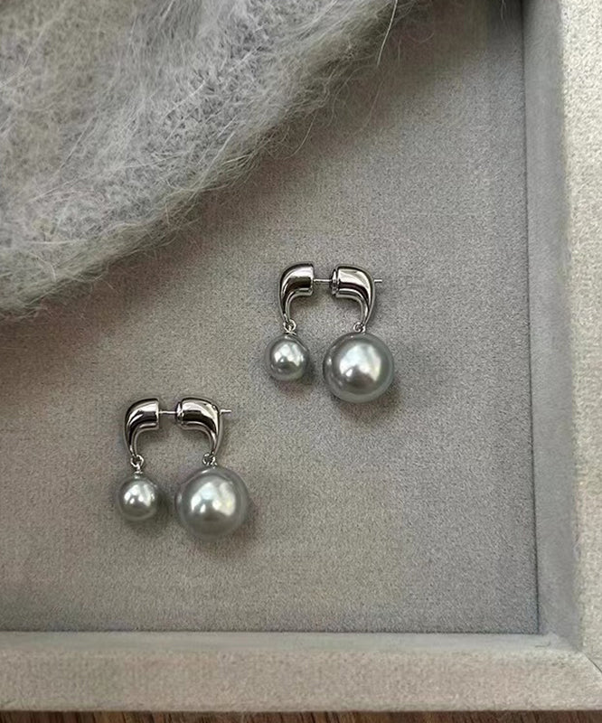 Unique White Sterling Silver Alloy Pearl Drop Earrings