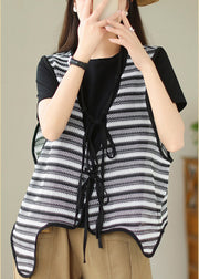 Unique White V Neck Striped Hollow Out Waistcoat Summer