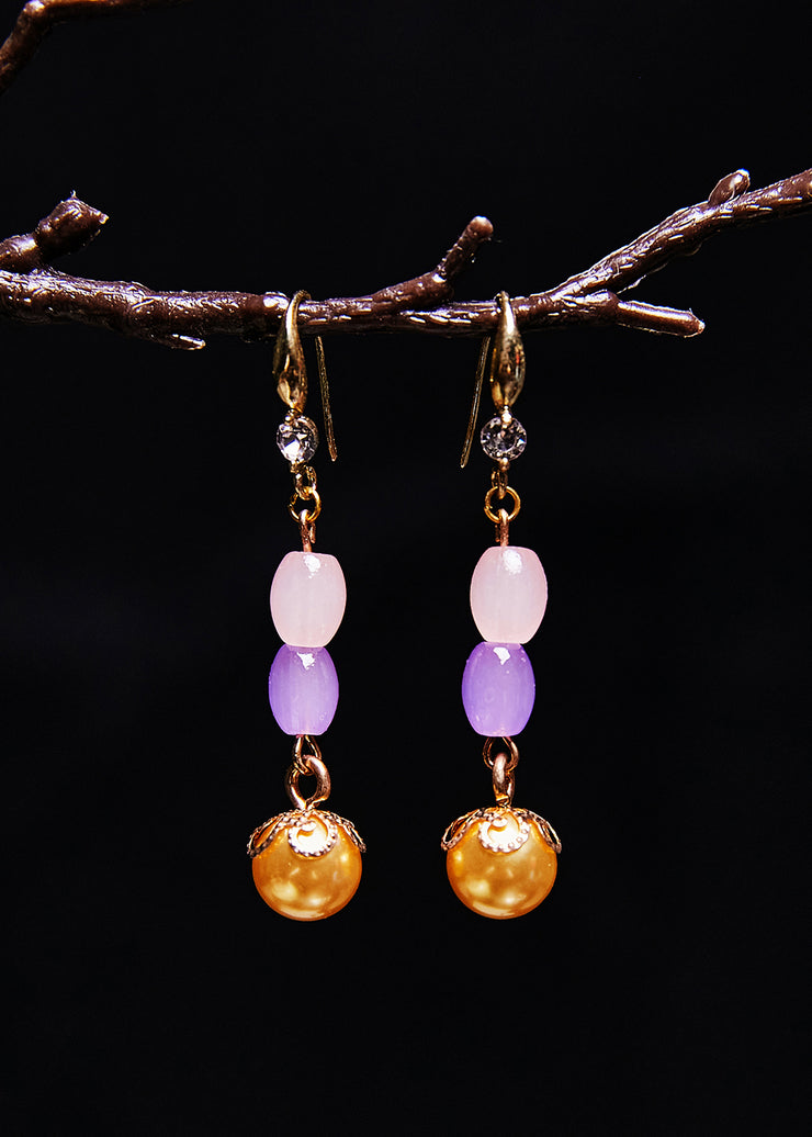 Unique Yellow Pearl Naturally Gem Stone Drop Earrings