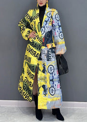 Unique Yellow The Press Style Print Pockets Patchwork Cotton Coats Fall