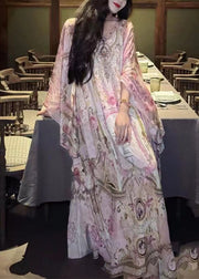 Vacation Style 2024 New Print Long Dress Batwing Sleeve