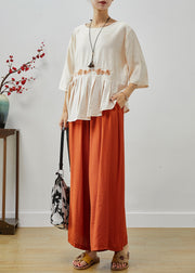 Vintage Apricot Embroideried Asymmetrical Cotton Two Pieces Set Fall