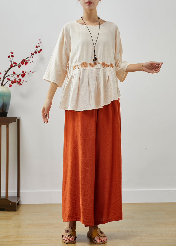 Vintage Apricot Embroideried Asymmetrical Cotton Two Pieces Set Fall