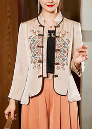 Vintage Apricot Stand Collar Embroideried Shirt Bottoming Shirt