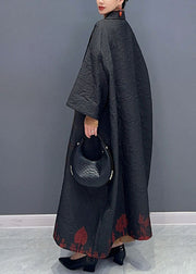 Vintage Black Asymmetrical Print Long Trench Coats Long Sleeve