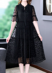 Vintage Black Embroidered Hollow Out Lace Long Dress Summer