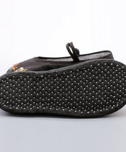 Vintage Black Embroidery Buckle Strap Splicing Flat Shoes For