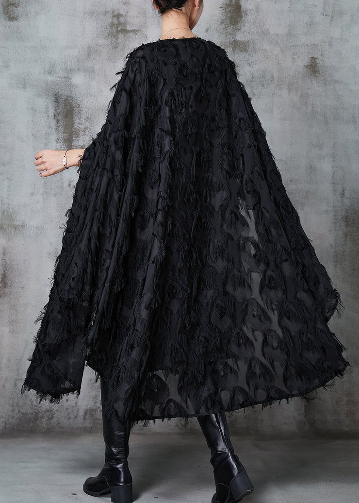 Vintage Black Fluffy Cotton Vacation Dresses Cloak Sleeves