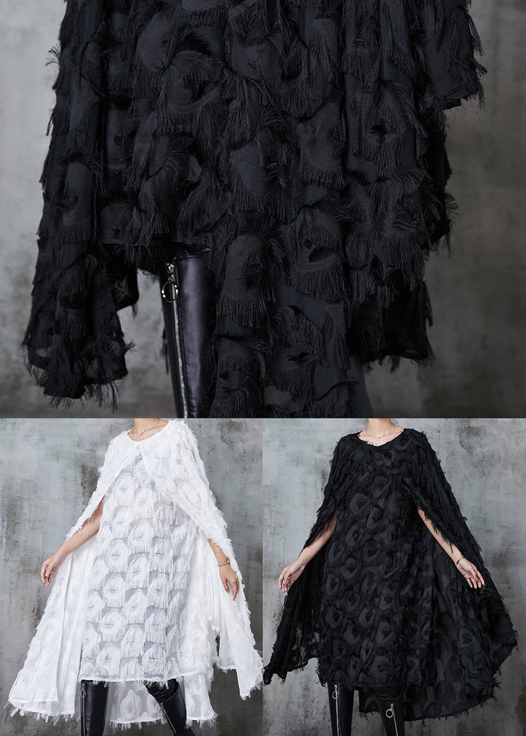 Vintage Black Fluffy Cotton Vacation Dresses Cloak Sleeves