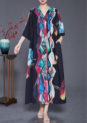 Vintage Black Oversized Wrinkled Print Chiffon Long Dress Summer