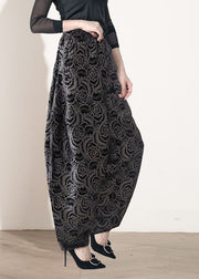 Vintage Black Print Elastic Waist Lantern Pants Spring