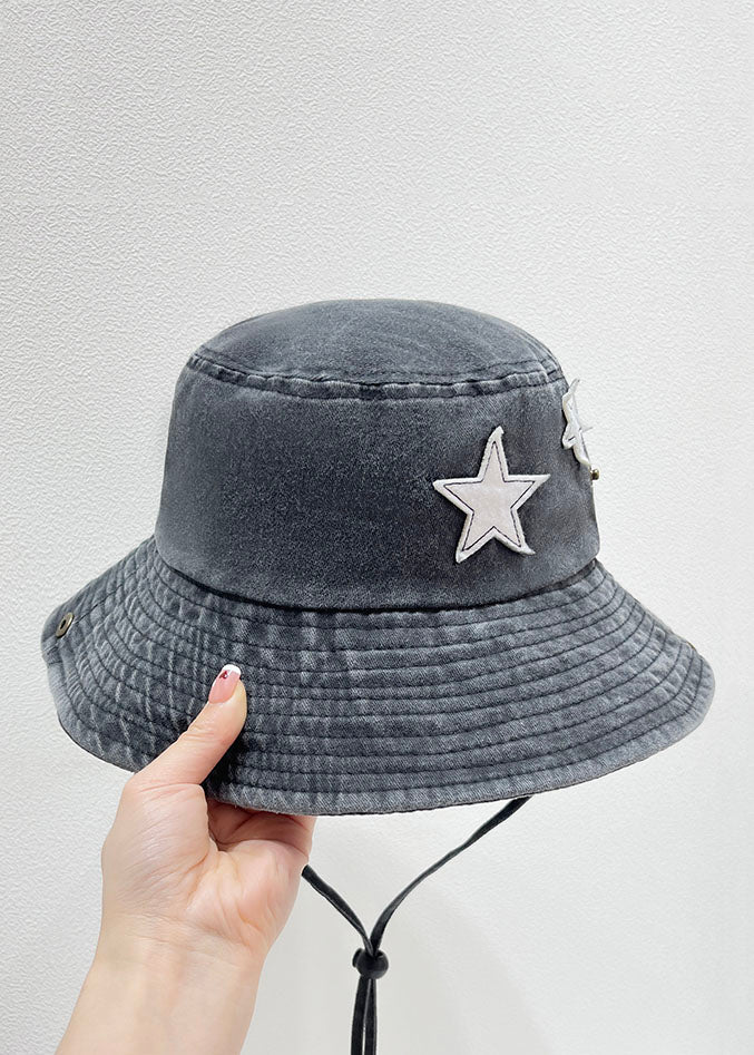 Vintage Black Star Patchwork Drawstring Cowboy Hat