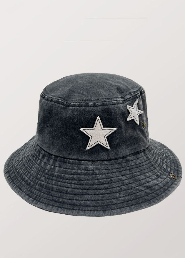 Vintage Black Star Patchwork Drawstring Cowboy Hat