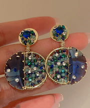 Vintage Blue Copper Zircon Crystal Glass Drop Earrings