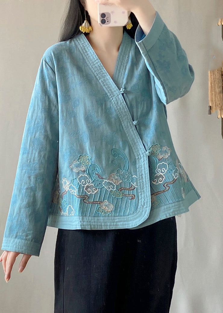 Vintage Blue Patchwork Cardigans Long Sleeve