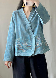 Vintage Blue Patchwork Cardigans Long Sleeve