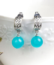 Vintage Blue Sterling Silver Gem Stone Tassel Drop Earrings